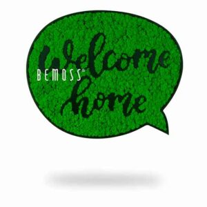 zelená bublina s nápisom welcome home a zelená trávová bublina s nápisom welcome home machovy obraz, stabilizovany mach, machová stena, machová dekorácia